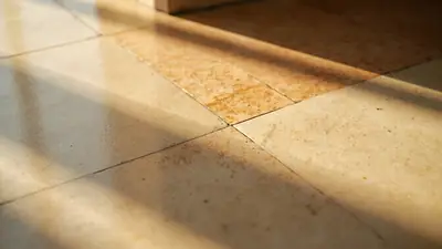 Detalhe da transição entre um piso hidráulico antigo e um revestimento neutro moderno em uma reforma planejada.